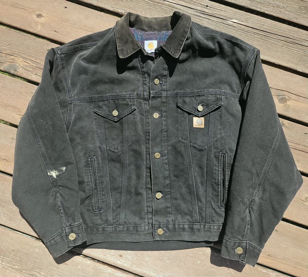 Vintage 90’s Carhartt j10 Blanket Lined Trucker Jacket Onyx Fade Distressed